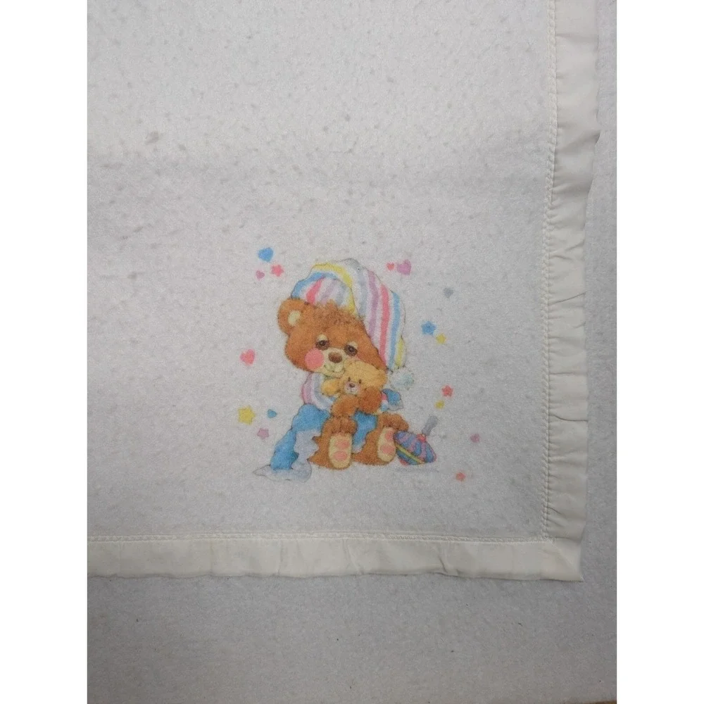Morgan Riegel Teddy Beddy Bear Baby Blanket White Nylon Trim